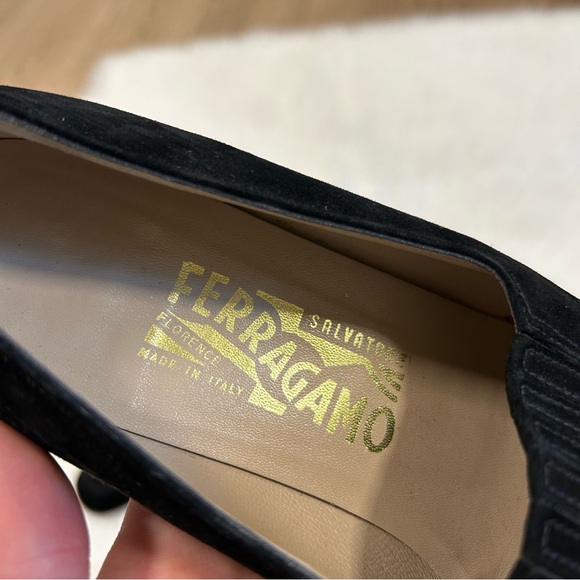 Salvatore Ferragamo Black Suede Square Toed Loafer Shoes Size 8.5 - Picture 5 of 11